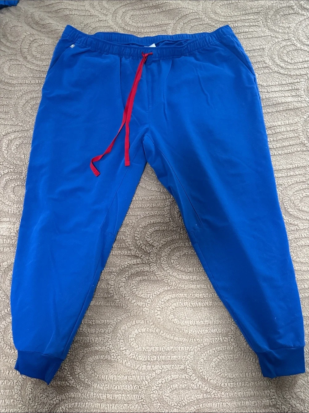 Figs Royal Blue Jogger Scrub Pants with Red Drawstring